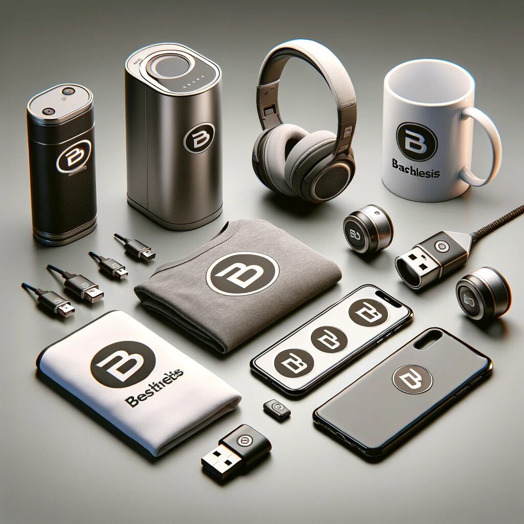 n-array-of-various-gadgets-realistically-designed-each-featuring-the-same-fictional-logo.-The-items-include-a-power-bank-headphones-a-coffee-mug